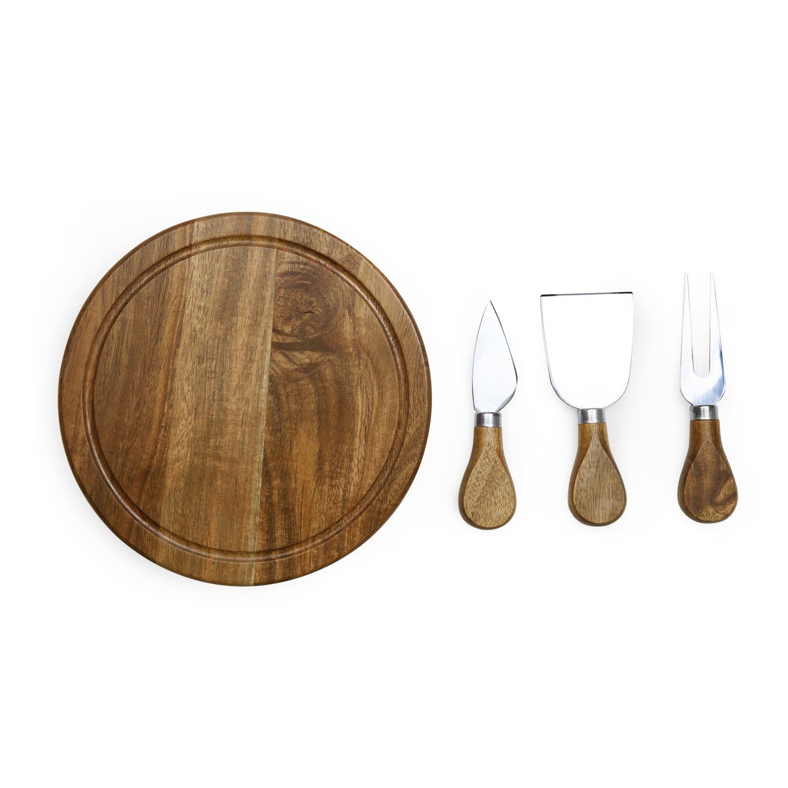 Acacia Round Cheese Board Set with Stainless Steel Tools
