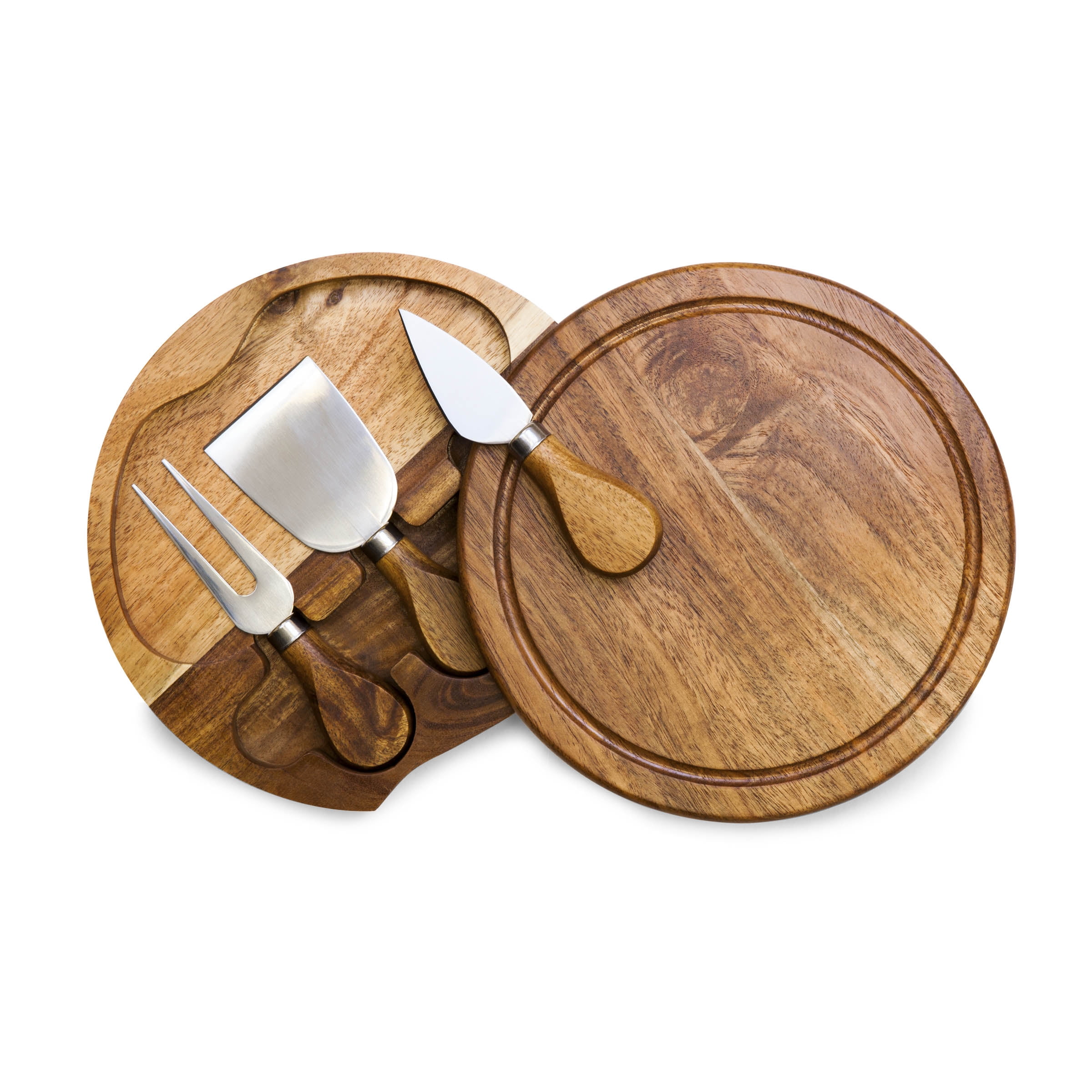 Acacia Round Cheese Board Set with Stainless Steel Tools