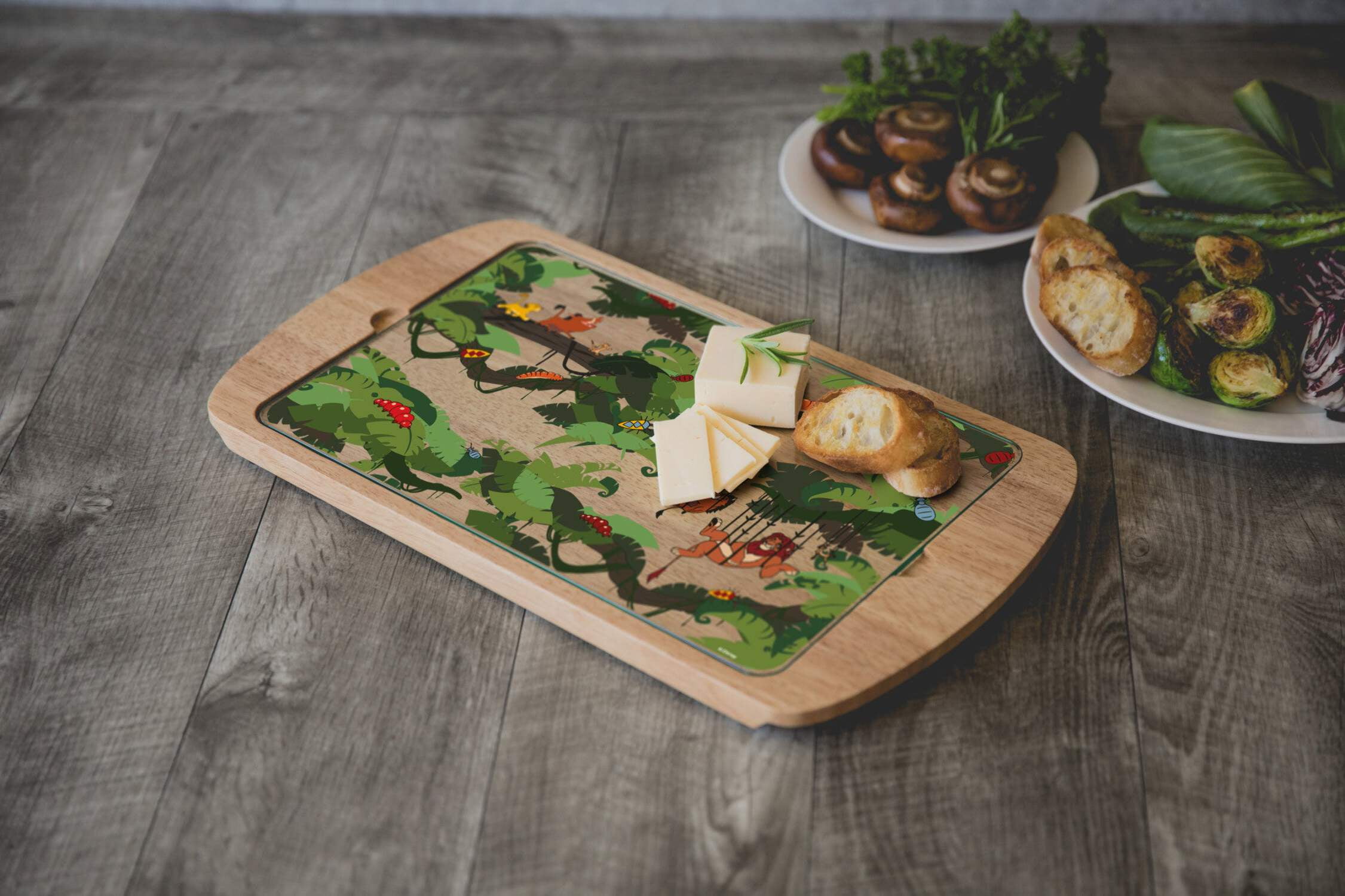 Modern Rectangular Wood Finish Glass Top Serving Tray