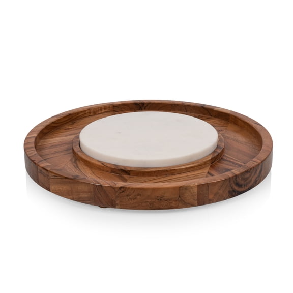 Toscana Isla Serving Platter with Marble Cheeseboard Insert, Acacia Wood with Marble