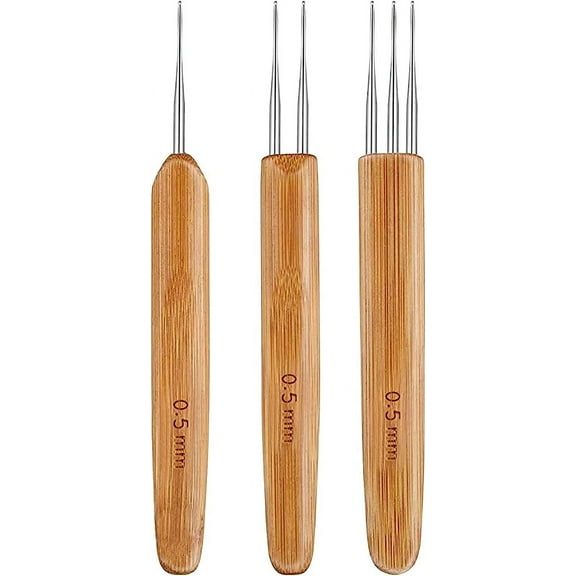 Toseery 3 Pcs Bamboo Dreadlock Crochet Hooks for Hair, 0.5mm