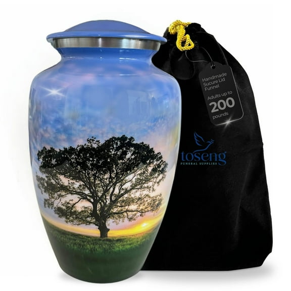 Toseng Tree of Life Ashes Urn - Handcrafted, Enamel, Large, w/ Velvet Bag