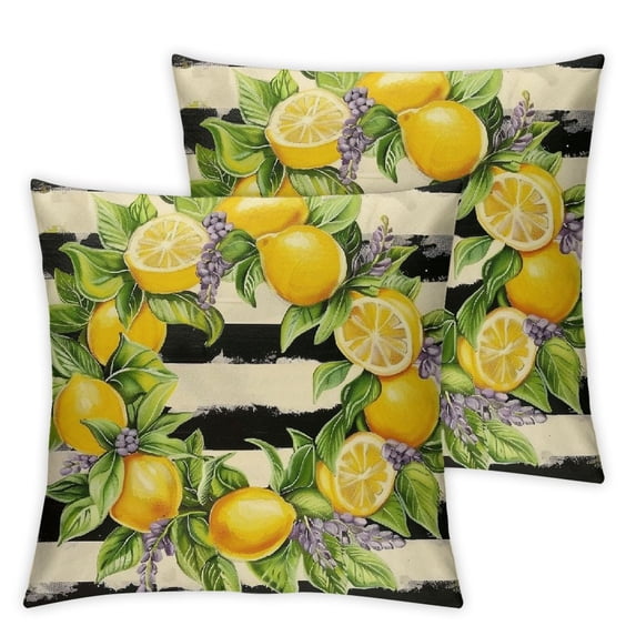 Tosewere Summer Lemon Pillow Cover, Watercolor Stripe Flower Ring, Buffalo Grid Bicycle Cushion Cover, Suitable for Farmhouse Decoration Room, Bedroom, Sofa Chair, Car (Yellow/Lemon)
