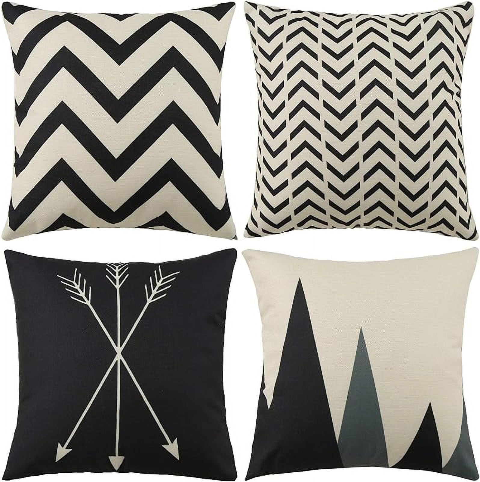 Set of 4 Black and White Geometric Cotton Polyester Throw Pillow Covers