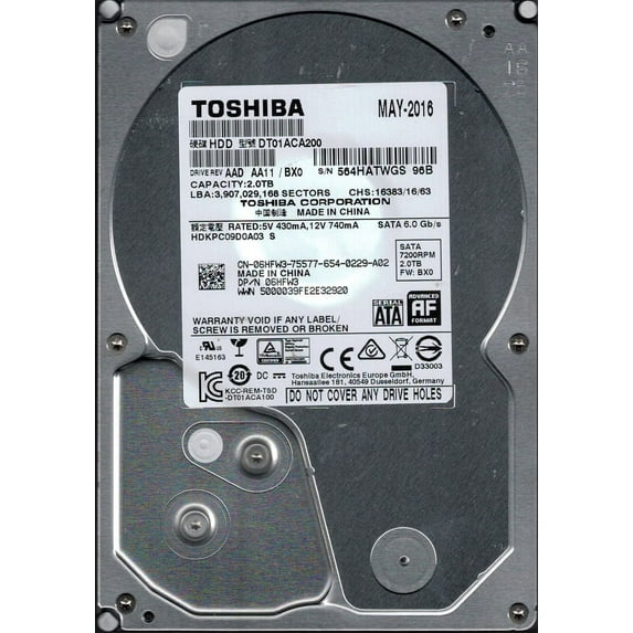 Toshiba DT01ACA200 AAD AA11/BX0 2TB