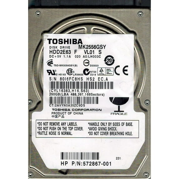 Toshiba MK2556GSY HDD2E63 F VL01 S 250GB F/W: A0/LH003C