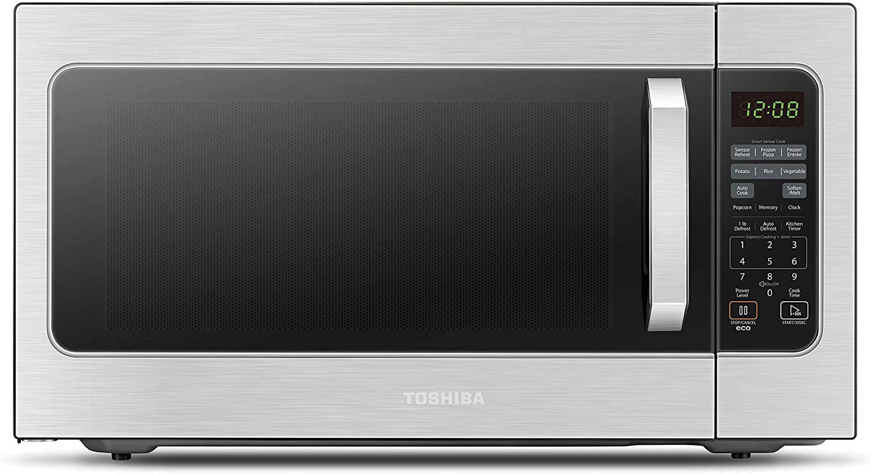 Toshiba Countertop Microwave Oven, 2.2 Cu Ft, 1,200 Watts, Humidity Sensor, 6 Presets, Mute Function, Stainless Steel