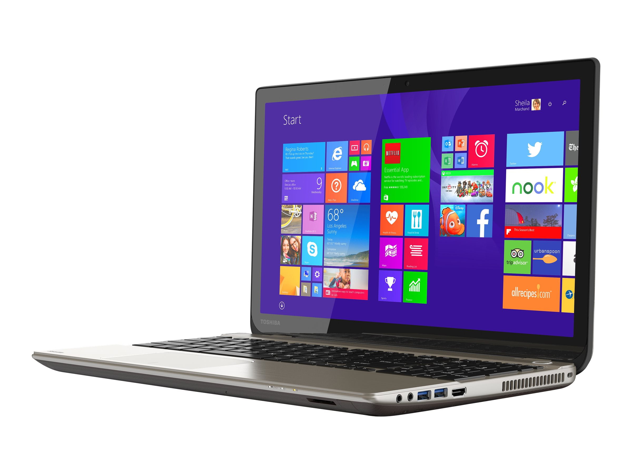 Toshiba Satellite P55t-B5262 - Intel Core i7 - 4710HQ / up to 3.5 GHz - Win 8.1 - Radeon R9 M265X - 12 GB RAM - 1 TB HDD - Blu-ray Writer - 15.6" touchscreen 3840 x 2160 (Ultra HD 4K) - Gigabit Ethernet - Wi-Fi 5 - black (keyboard), brushed aluminum finish in satin gold