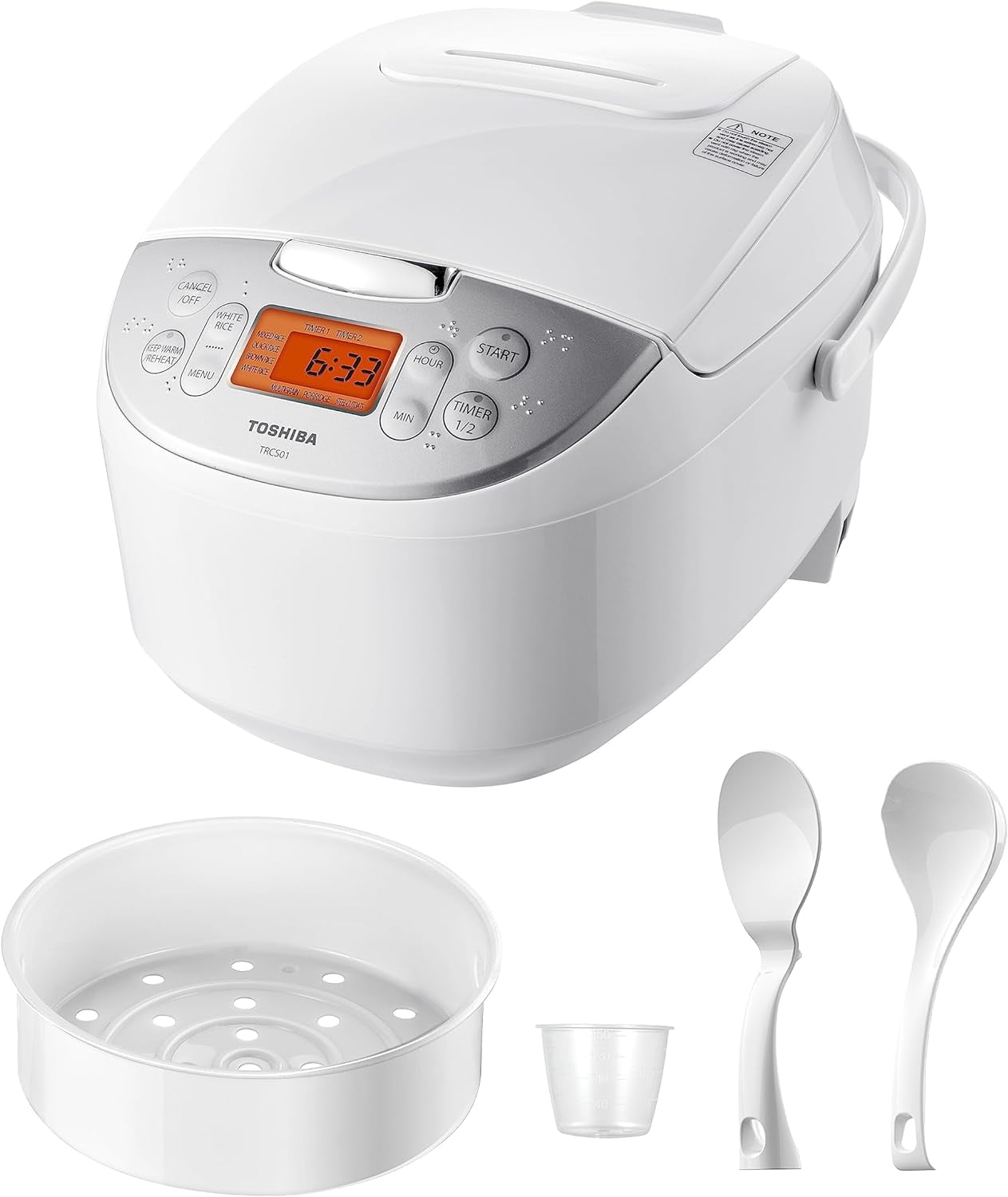 Toshiba Rice Cooker 6 Cups Uncooked (3L) with Fuzzy Logic and One-Touch Cooking White