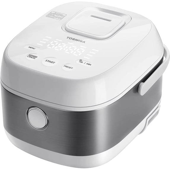 Toshiba Electric Rice Cooker, 5.5 Cups, Multi-Cooker Steamer and Warmer, Digital, 8 Functions, White