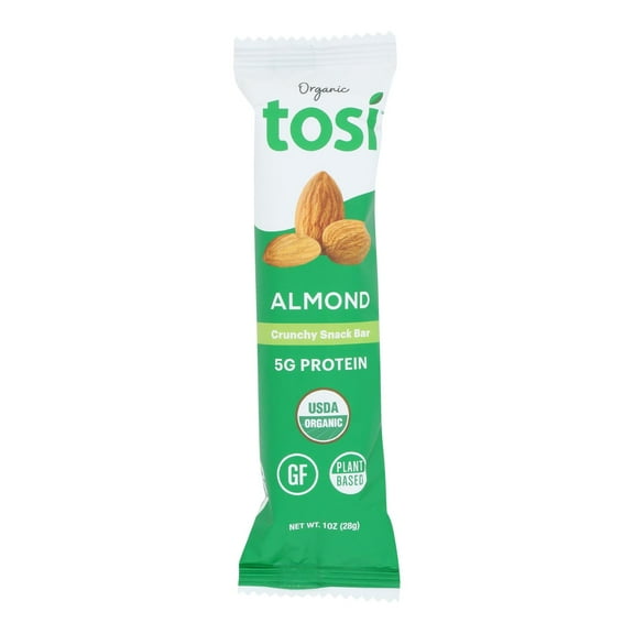 Tosi Almond Protein Bars, Plant Based with Nuts, Gluten-Free Crunchy Snacks, Vegan, Organic, Flax & Chia Seeds, Soy-Free, Omega 3s, 5G Protein, 1 oz, 12-Pack