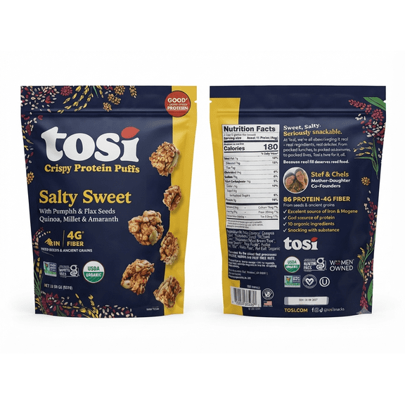 Tosi Crispy Protein Puffs, Salty Sweet, Organic, 20 oz