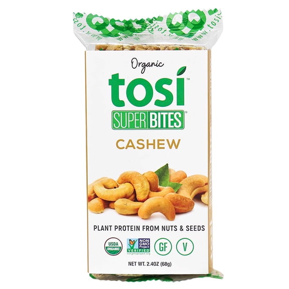 Tosi Organic SuperBites Vegan Snacks, Cashew, 2.4 Oz | Pack of 12