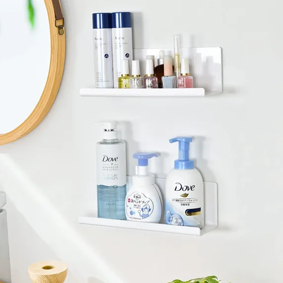Toski White Floating Shelves Acrylic 11.8 inch Acrylic Shelves for Bathroom Kitchen Wall Mounted Shelf, Set of 2 No Drilling Required