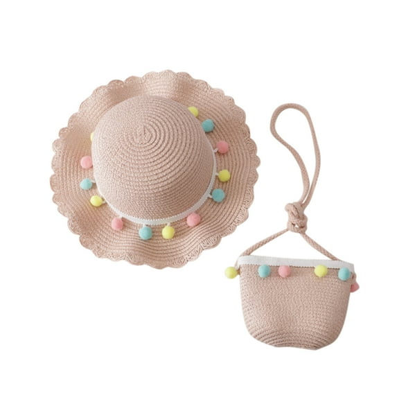 Tosmy Beach Straw Children Bag Girl Sunshade Sunscreen + Sun Hat Straw Summer Kids Hat Classic One Size