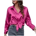 thumbnail image 1 of Tosmy Blouse For Women Satin Silk Button Down Shirt Casual Loose Long Sleeve Work Long Edition Blouse Summer Clothes, 1 of 6