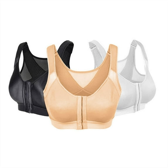 Tosmy Bra For Seniors Front Closure Sora Bra For Older Women Front Closure Embraced Bra 3Pc (Black&Beige&White)