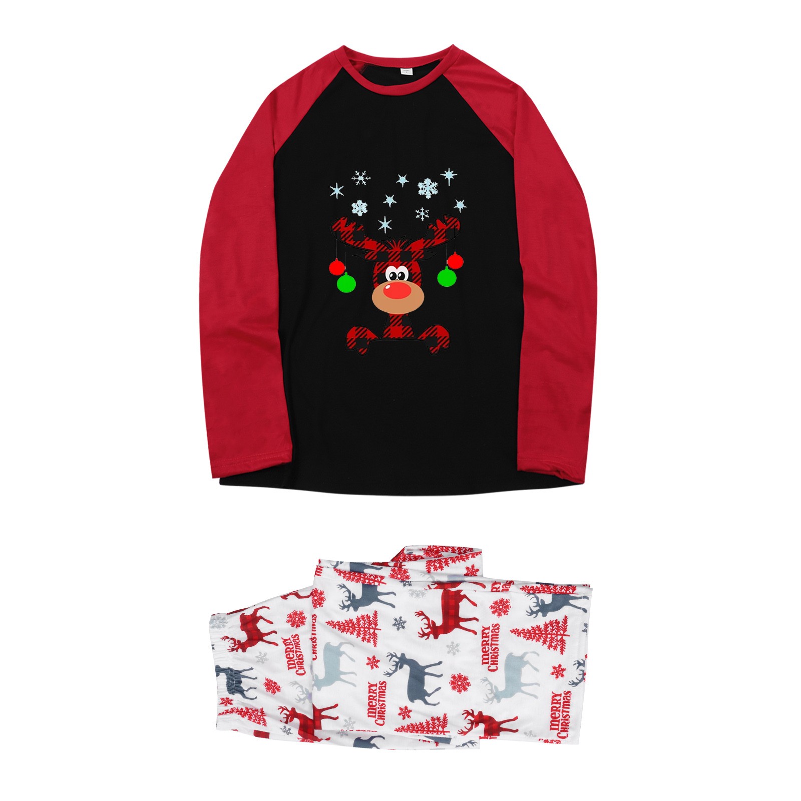 Tosmy Family Christmas Deer Pajamas Set Raglan Sleeve Top Printed Pants Homewear For Men Outfits
