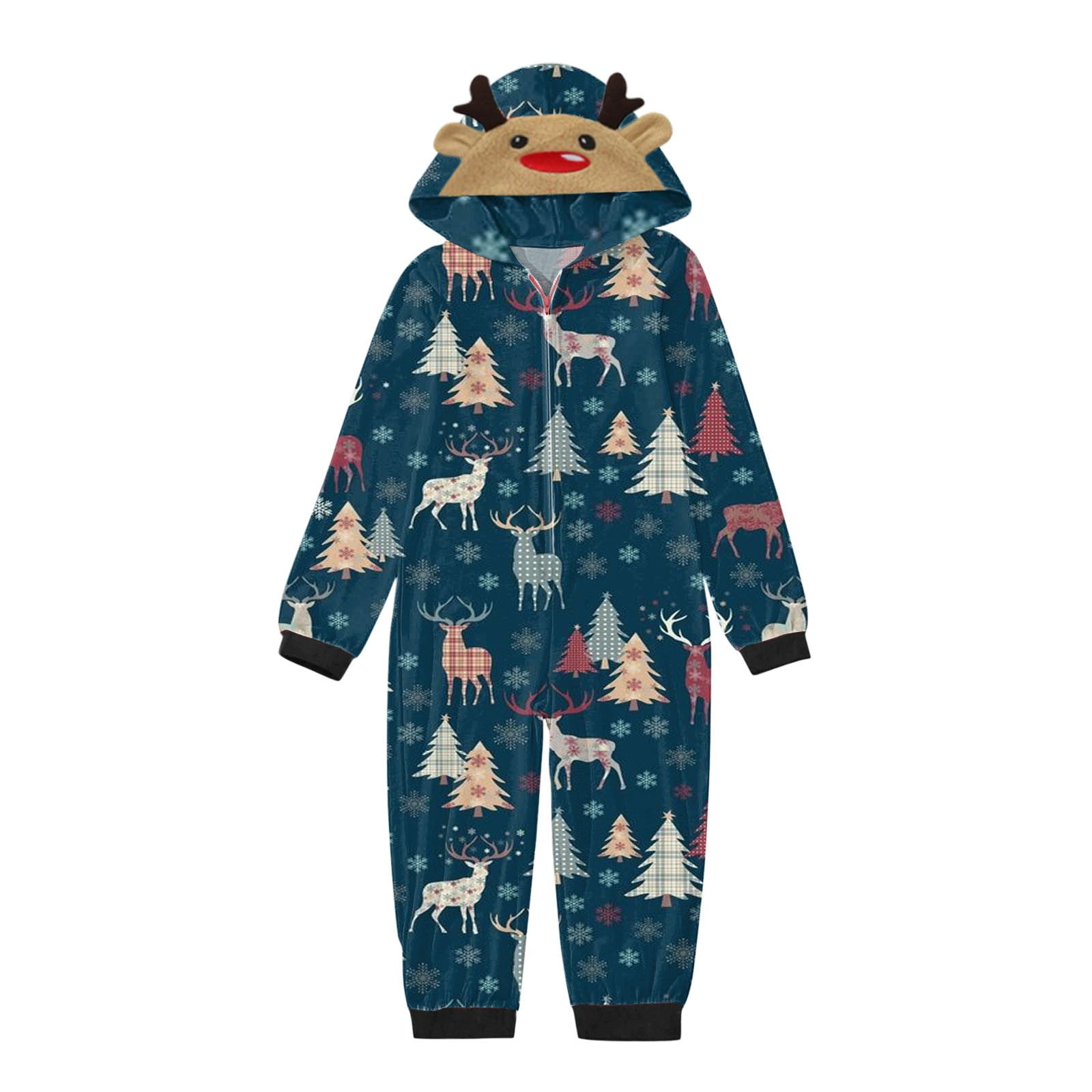 Tosmy Family Christmas Pajamas 2023 Classic Print Hooded Jumpsuit