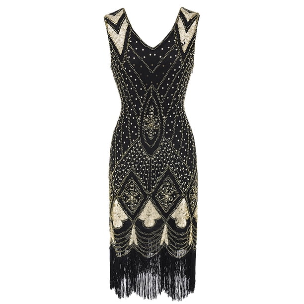 Women's 1920s Flapper Dress Costume Set – Sequin Cocktail Dress With Feather Headband & Accessories