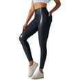 thumbnail image 1 of Tosmy Leggings For Women Pocket Pu Leather Pants Waist Compression Body Sculpting High Waist Yoga Pants Classic, 1 of 6