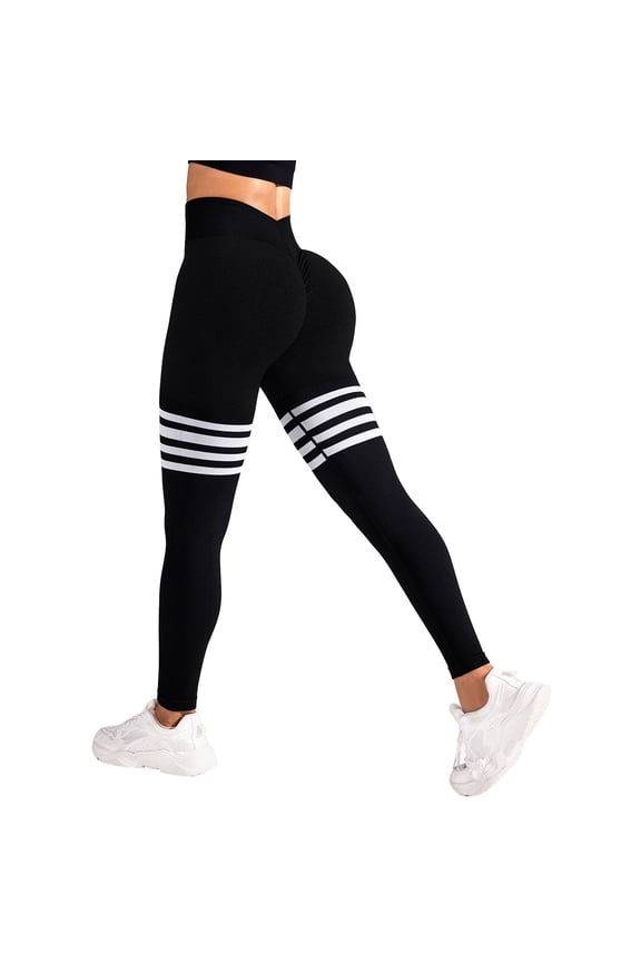 Leggings For Women Striped Outdoor Sports Leggings High Waisted And Hip Lifting Yoga Clothes Running Sports Fitness Pants Classic