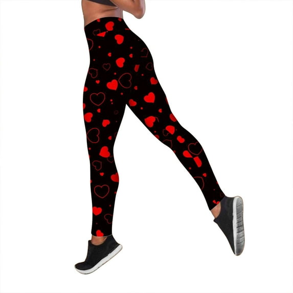 Tosmy Leggings For Women Valentine's Day Women's Print Workout Pants Tummy Control Workout Leggings High Waist Yoga Pants Pants