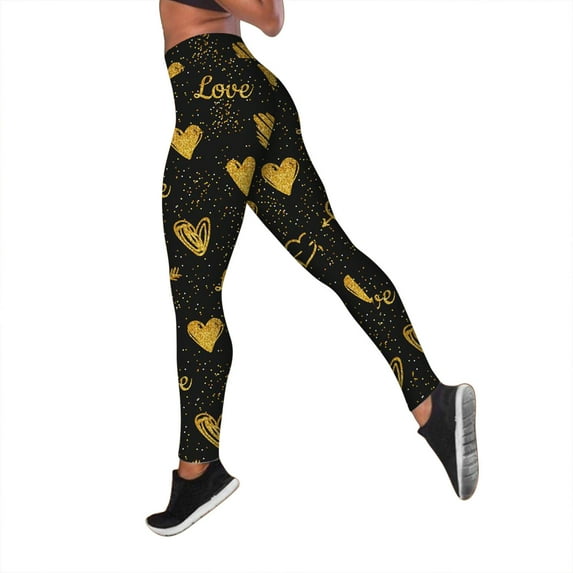 Tosmy Leggings For Women Valentine's Day Women's Print Workout Pants Tummy Control Workout Leggings High Waist Yoga Pants Soft