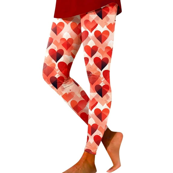 Tosmy Leggings For Women Valentine's Day Womens Print Tights Leggings Control Yoga Sport Leggings High Waist Leggings Pants