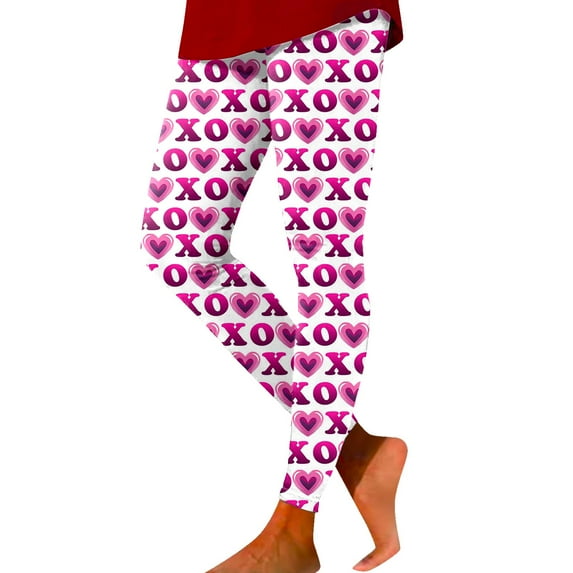 Tosmy Leggings For Women Valentine's Day Womens Print Tights Leggings Control Yoga Sport Leggings High Waist Leggings Soft