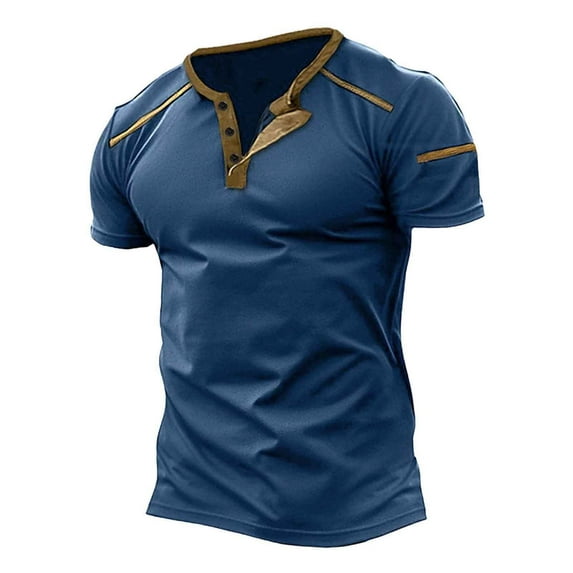 Tosmy Men's Fashion Shirt Male Summer Half Cardigan Ribbon Contrast Color Casual Short Sleeve Thin Male Bottoming Regular Fit