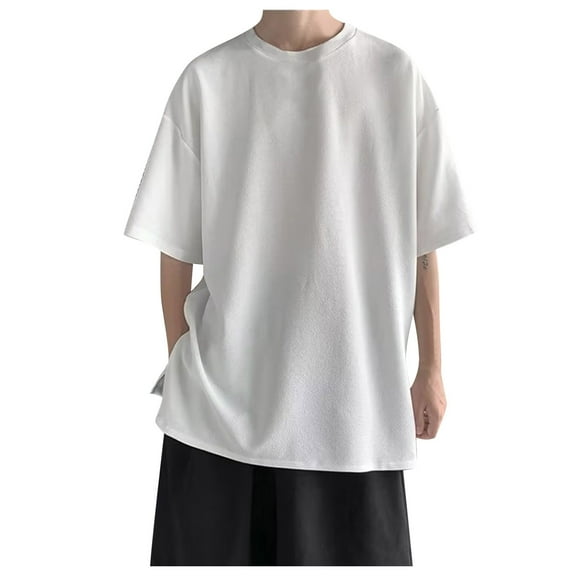 Tosmy Men's T-Shirt Male Summer Half Sleeve Kong Style Trend Versatile Elbow-Length Shirt Trendy Short Sleeve Loose Simple Top Loose Fit