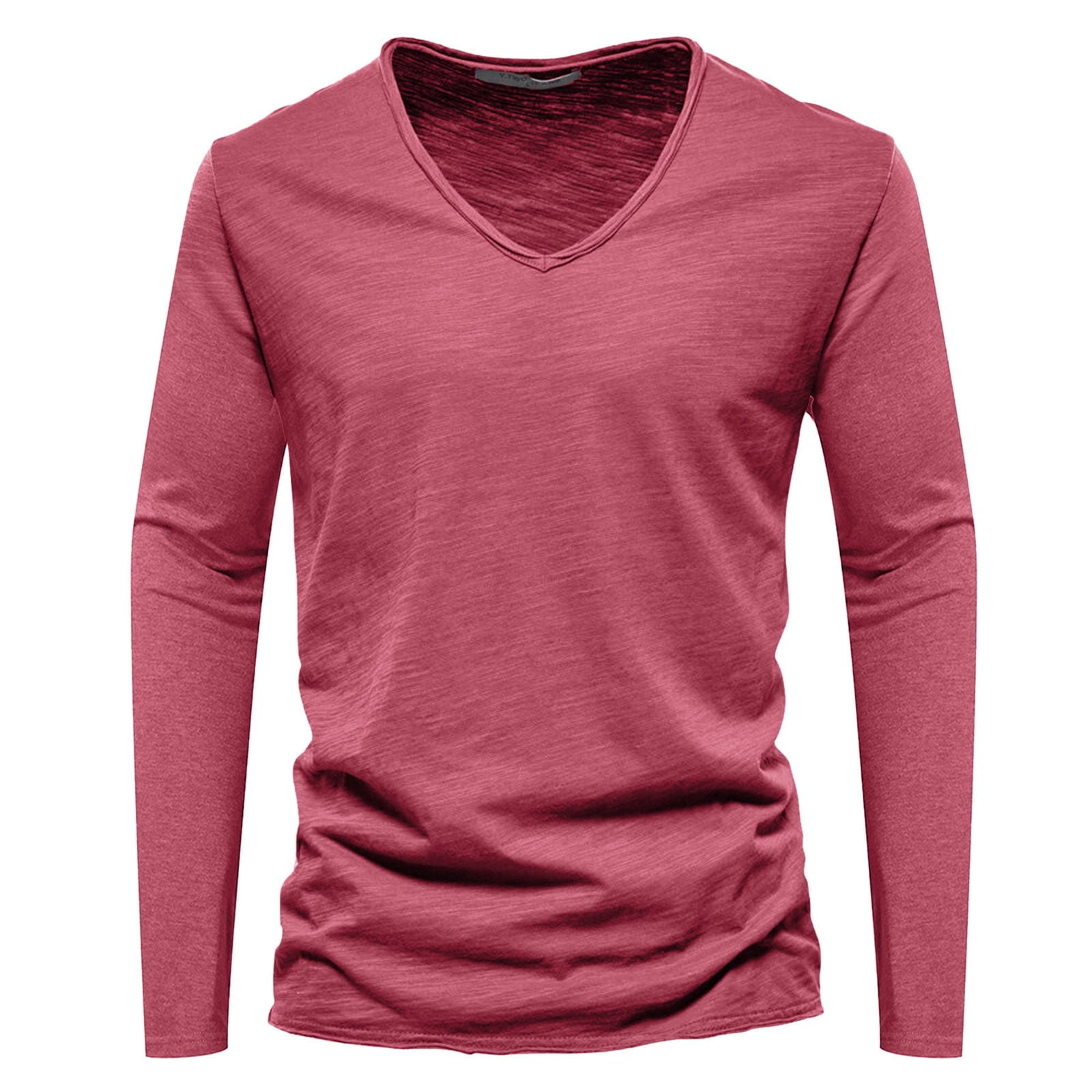 Tosmy Men's T-Shirt Mens Fashion Casual Solid Color Cotton V Neck Long ...