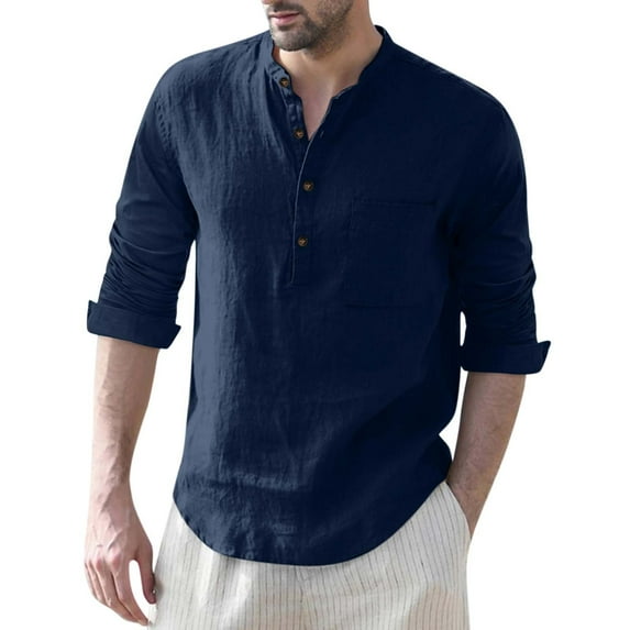 Tosmy Men's T-Shirts Male Casual Solid T Shirt Pocket Long Sleeve Stand Collar Tops T Shirt Mens Tee Shirt