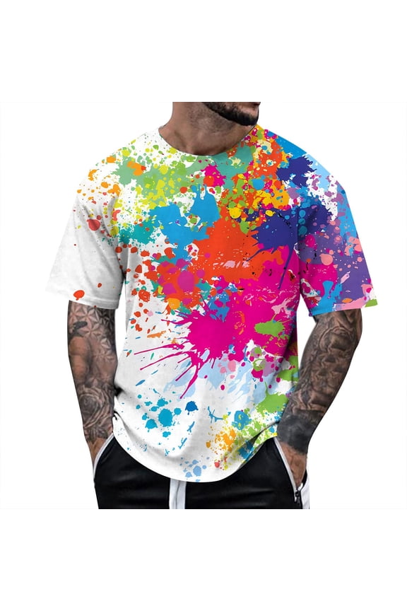 Men's T-Shirts Male Spring Autumn Floral Print Short Sleeve Crew Neck Tshirt Fashion Trend Bottoming Shirt Classic Fit