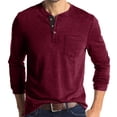 thumbnail image 1 of Tosmy Men's T-Shirts Men Spring Autumn Button Crew Neck Solid Color Long Sleeve Pocket Top Bottoming Shirt Mens Vintage Tee Shirts, 1 of 4