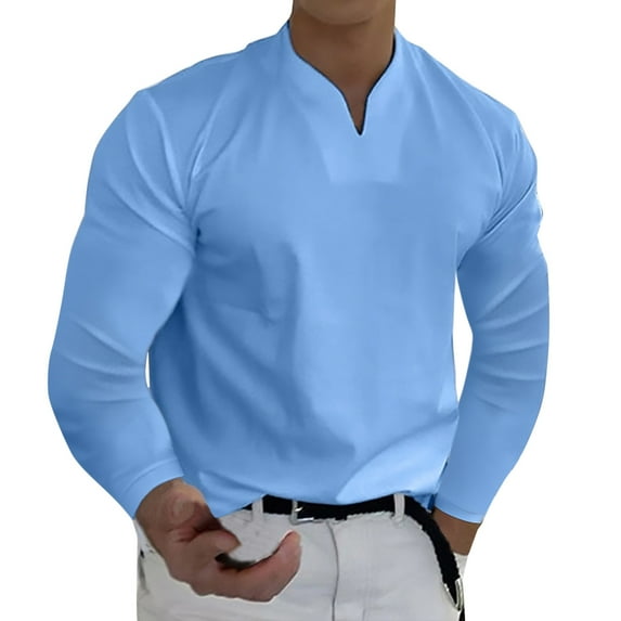 Tosmy Men's T-Shirts Men Spring Winter Casual V Neck Solid Long Sleeve Tee Shirt Top Mens Tee Shirt