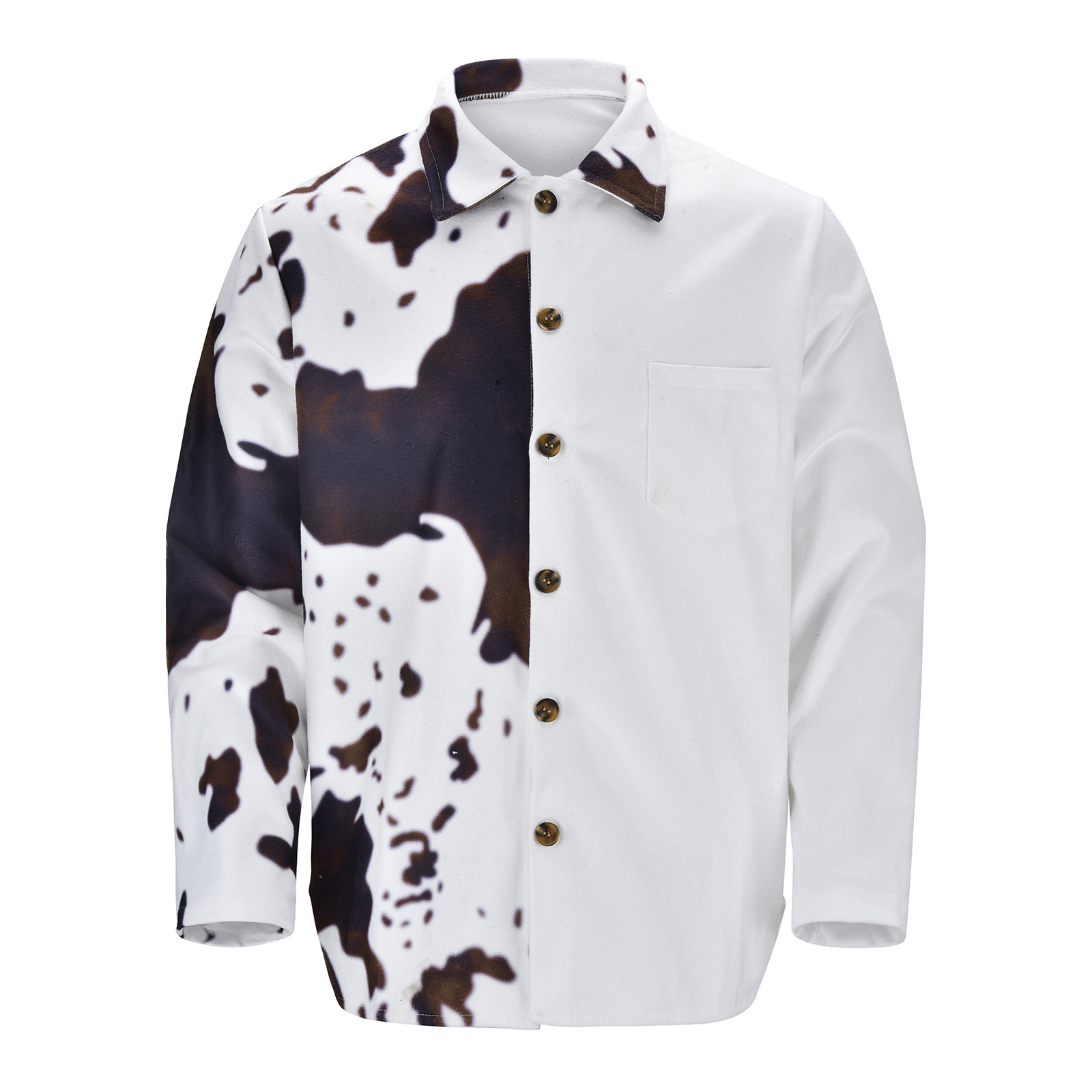 Tosmy Men's Winter Coats Mens Hatless Cow Print Long Sleeve Loose Coat