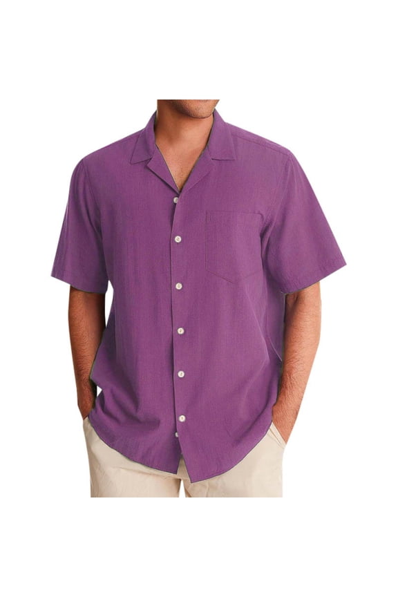 Mens Casual Shirts 2025 Male Linen Shirt Hawaii Channeling Hugh Lapel Shirt Casual Sports Beach Short Sleeve Shirt Leisure