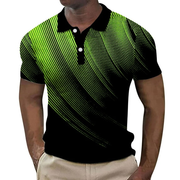 Tosmy Mens Polo Shirt Male Spring Summer Plaid Shirts Button Up Lapel Top Gradient Graphic Print Turndown Outdoor Street Short Sleeve Top Mens Shirt