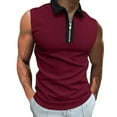 thumbnail image 1 of Tosmy Mens Polo Shirt Men Spring Summer Sleeveless Tank Top Vest Casual Lapel Zipper Solid Color Tops Classic Fit, 1 of 8