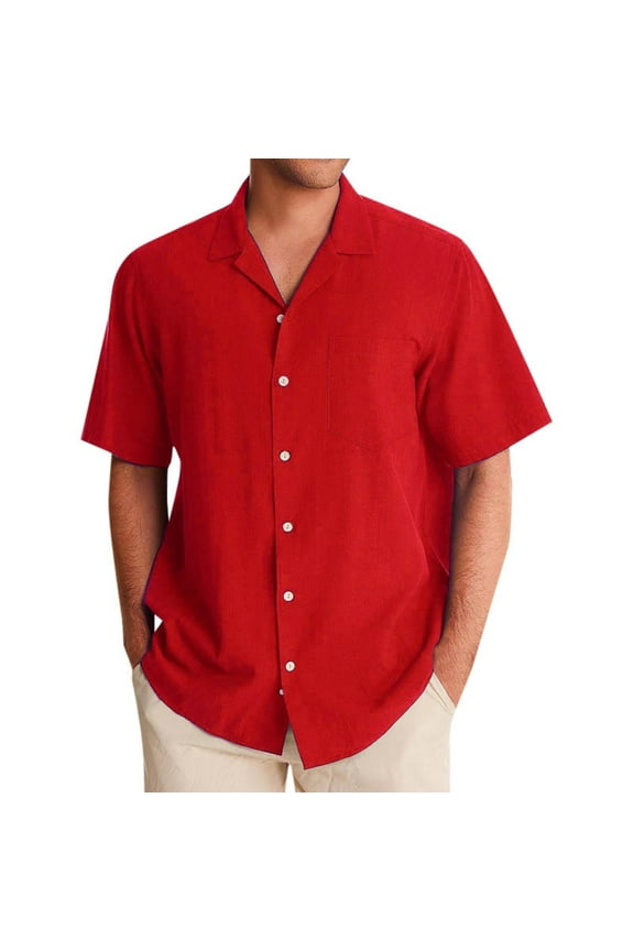 Mens Shirt 2025 Male Linen Shirt Hawaii Channeling Hugh Lapel Shirt Casual Sports Beach Short Sleeve Shirt Summer Vacation Top