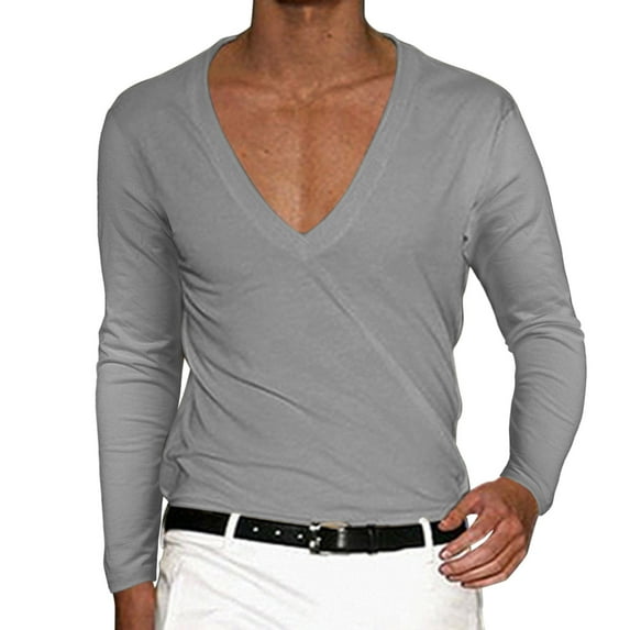 Tosmy Mens T Shirt Men Long Sleeve V Neck Solid Pullover Casual Men T Shirt Men Mens Tee Shirt