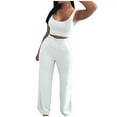 thumbnail image 1 of Tosmy Pajamas For Women 2 Piece Sets Female Summer Sleeveless Tops Wide Leg Crop Pants Ladies Solid Color Vacation Travel Outfits Sleepwear, 1 of 3