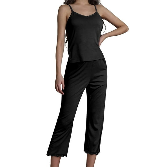 Tosmy Pajamas For Women Pajama Female Summer Lace Sexy Pants 2 Piece Ladies Home Wear Loungwear