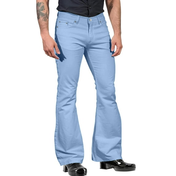 Tosmy Pants For Men Male Fashion Casual Solid Color Pocket Suit Pant Bell Bottoms Casual Pants Relaxed Fit