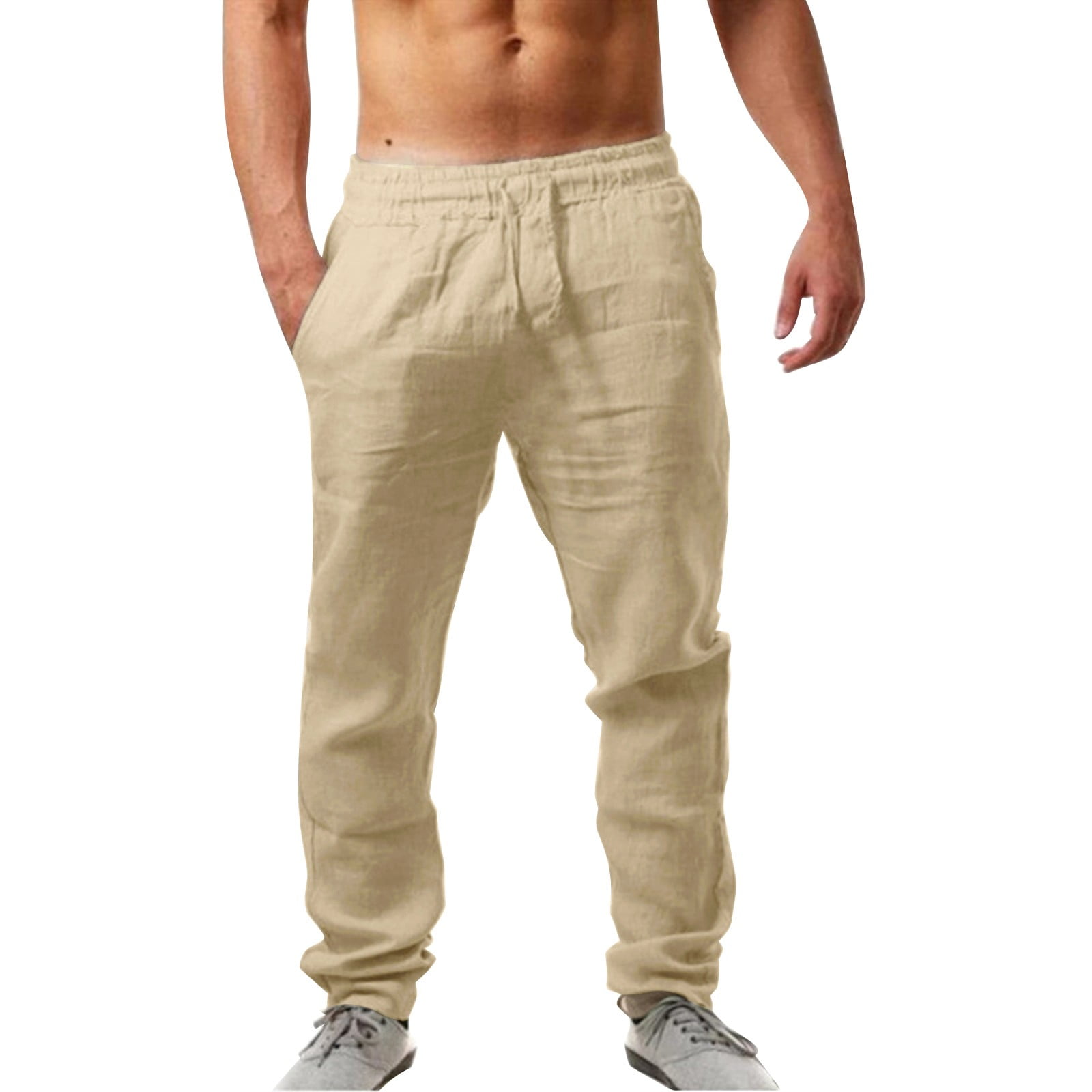 Tosmy Pants For Men Men's Elastic Pants Solid Color Breathable Loose ...