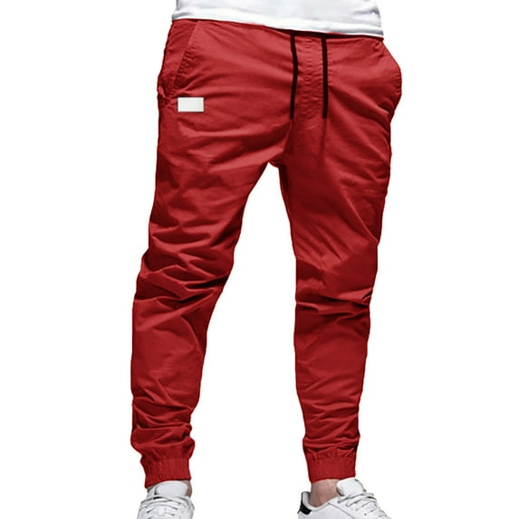 Tosmy Pants For Men Men's Fashion Casual Mid Waist Pencil Pant Solid Pocket Full Length Trousers Comfort