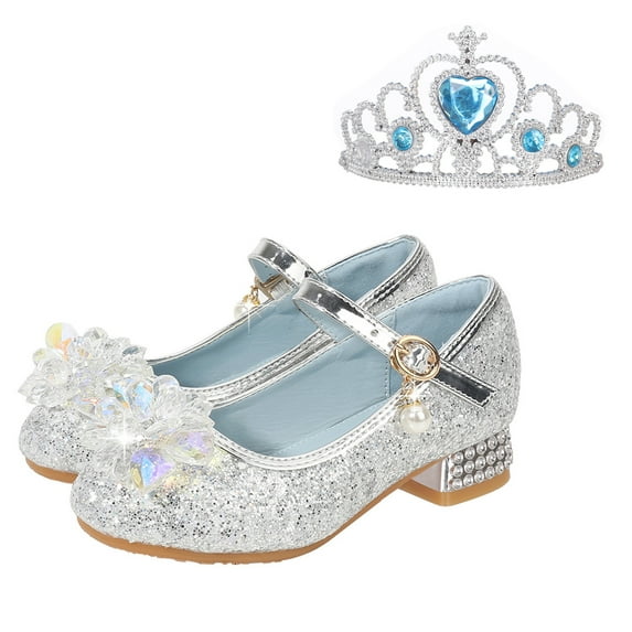 Tosmy Sandals For Girls Toddler Little Kid Girls Dress Pumps Glitter Sequins Princess Flower Low Heels Party Show Dance Shoes Rhinestone Sandals For 4.5-5 Years