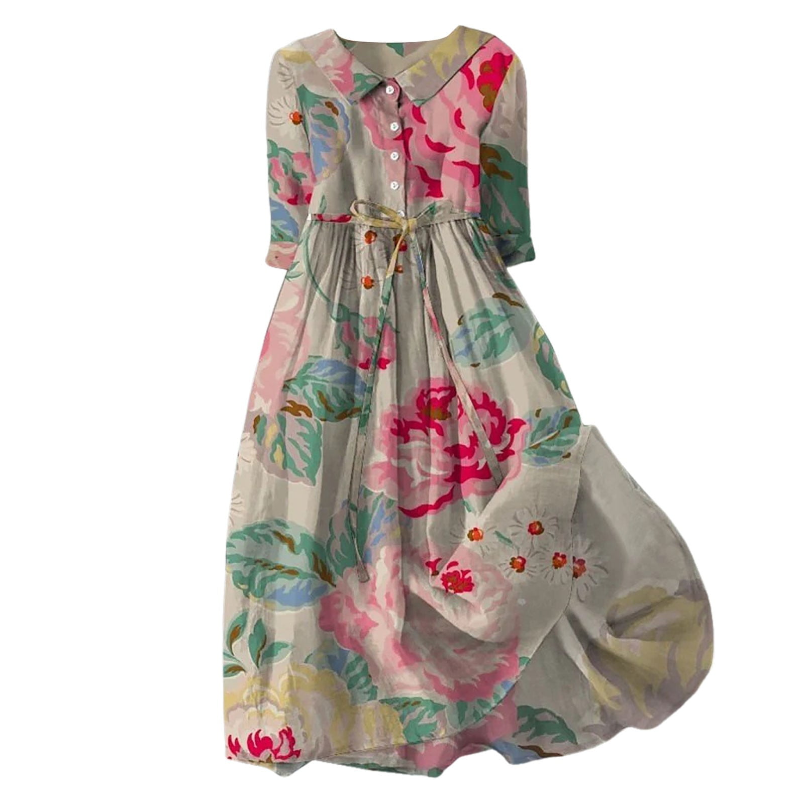 summer midi dress sale Tosmy Summer Dress Female Dresses Lace Up Waist Defined Shirt Midi Dress Summer Half Sleeve Trendy A Line Dress Beach Vacation